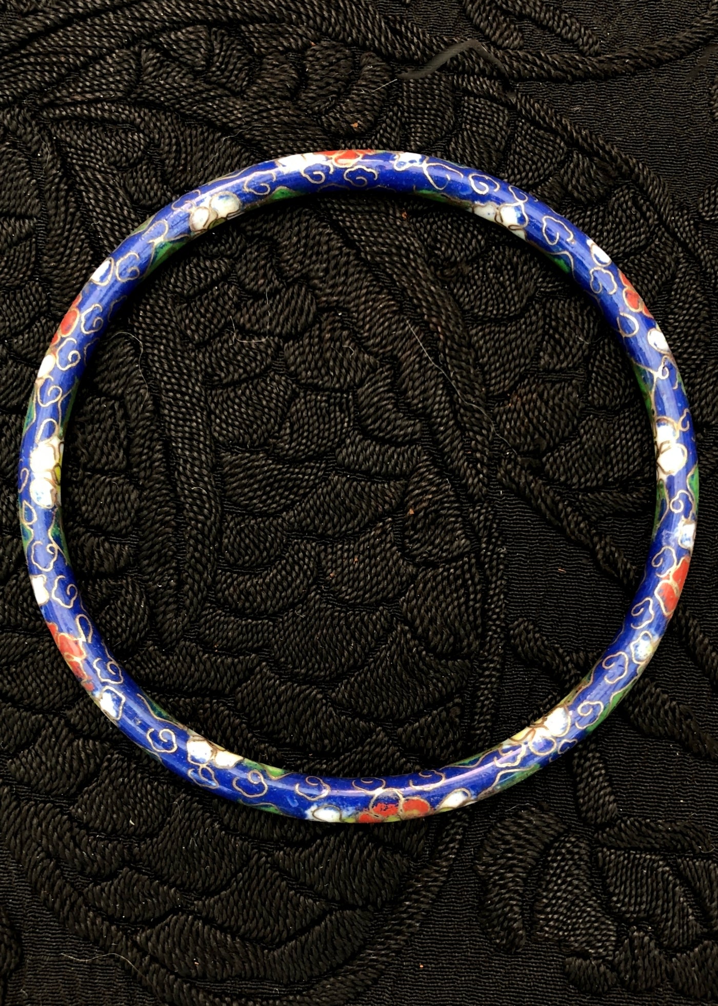 Vintage 70s Blue floral Cloisonné Enamel Bangle