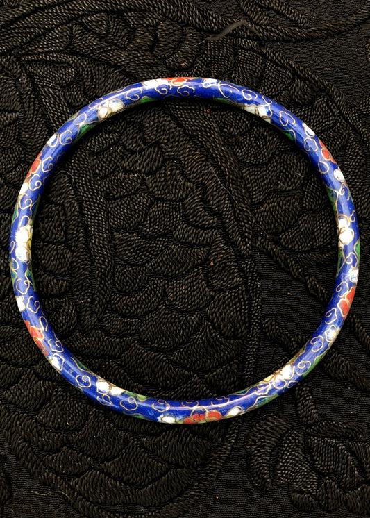 Vintage 70s Blue floral Cloisonné Enamel Bangle