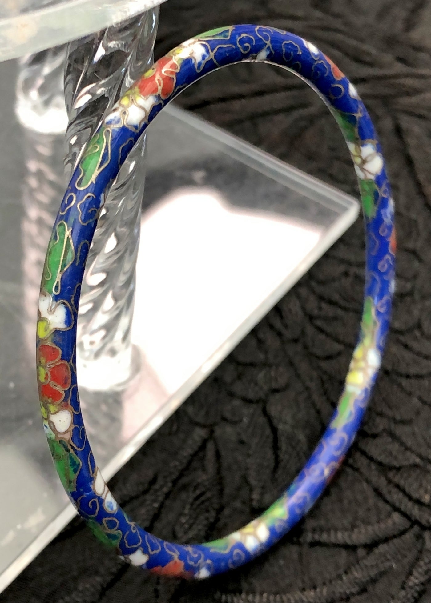 Vintage 70s Blue Floral Cloisonné Enamel Bangle