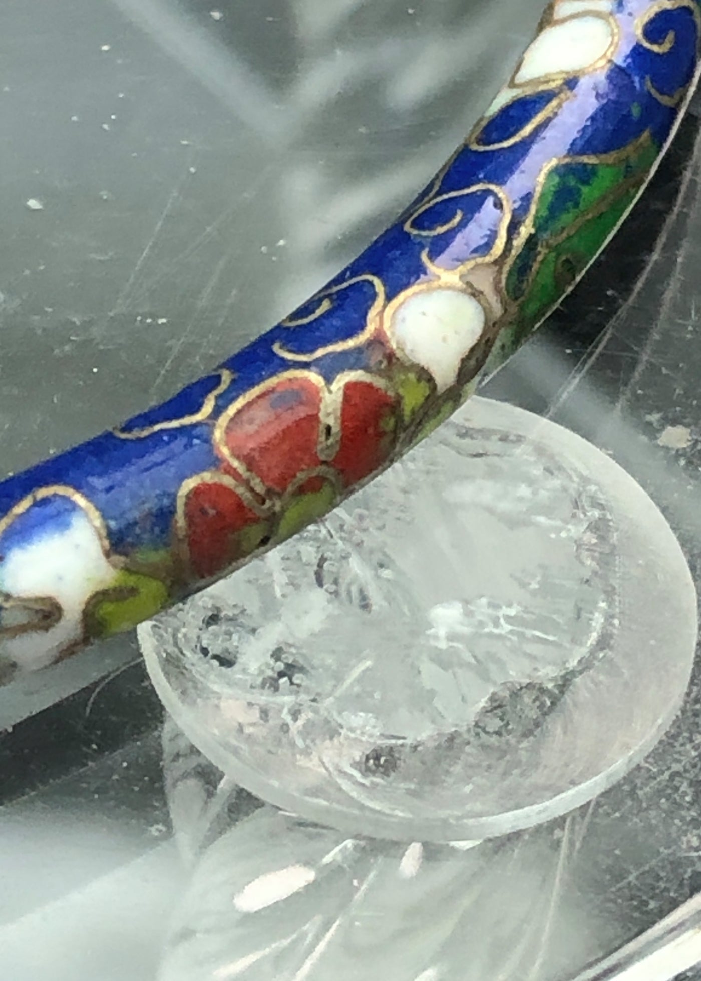 Vintage 70s Blue Floral Cloisonné Enamel Bangle