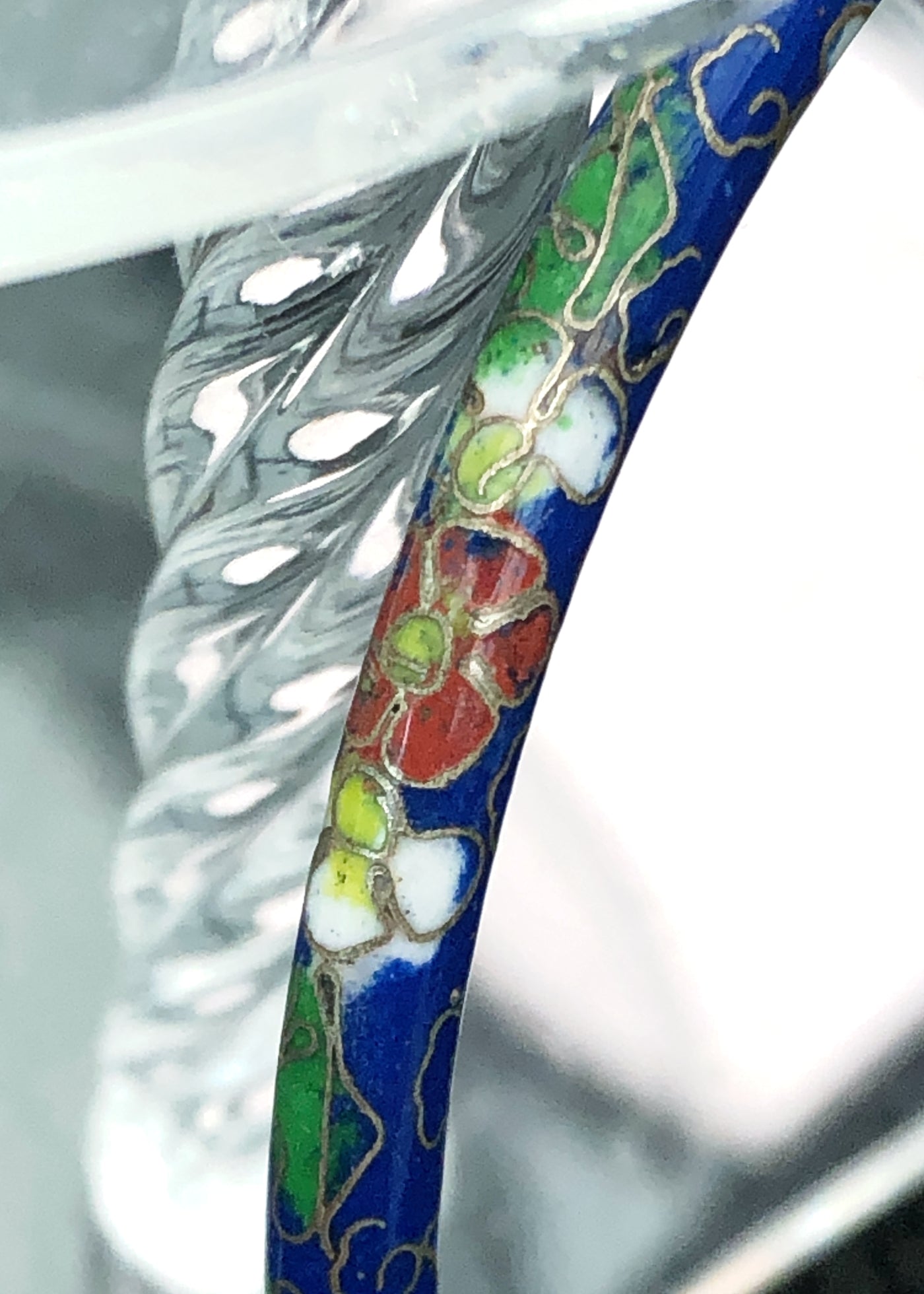 Vintage 70s Blue Floral Cloisonné Enamel Bangle