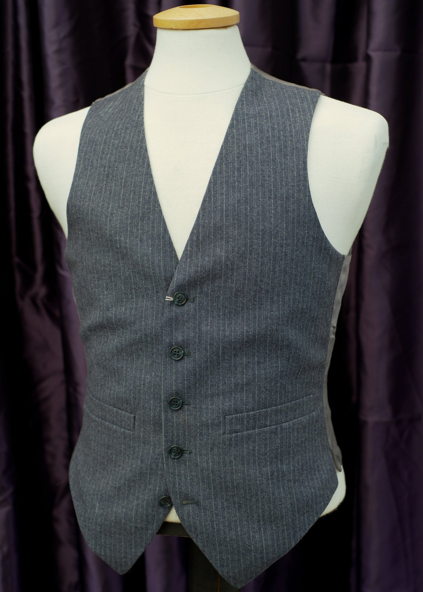 Vintage Grey Pinstripe Wool Tweed Waistcoat • 36"