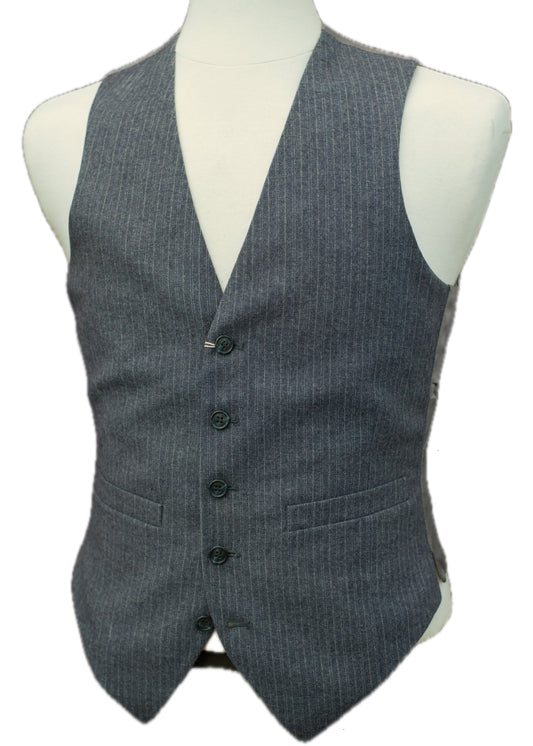 Vintage Grey Pinstripe Wool Tweed Waistcoat • 36"