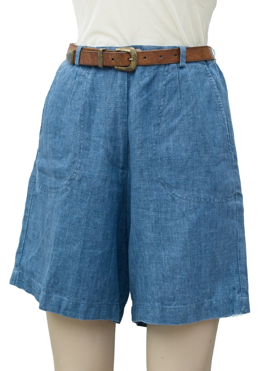 Vintage Womans Mulberry Blue Linen Shorts • Pockets • 30 Waist