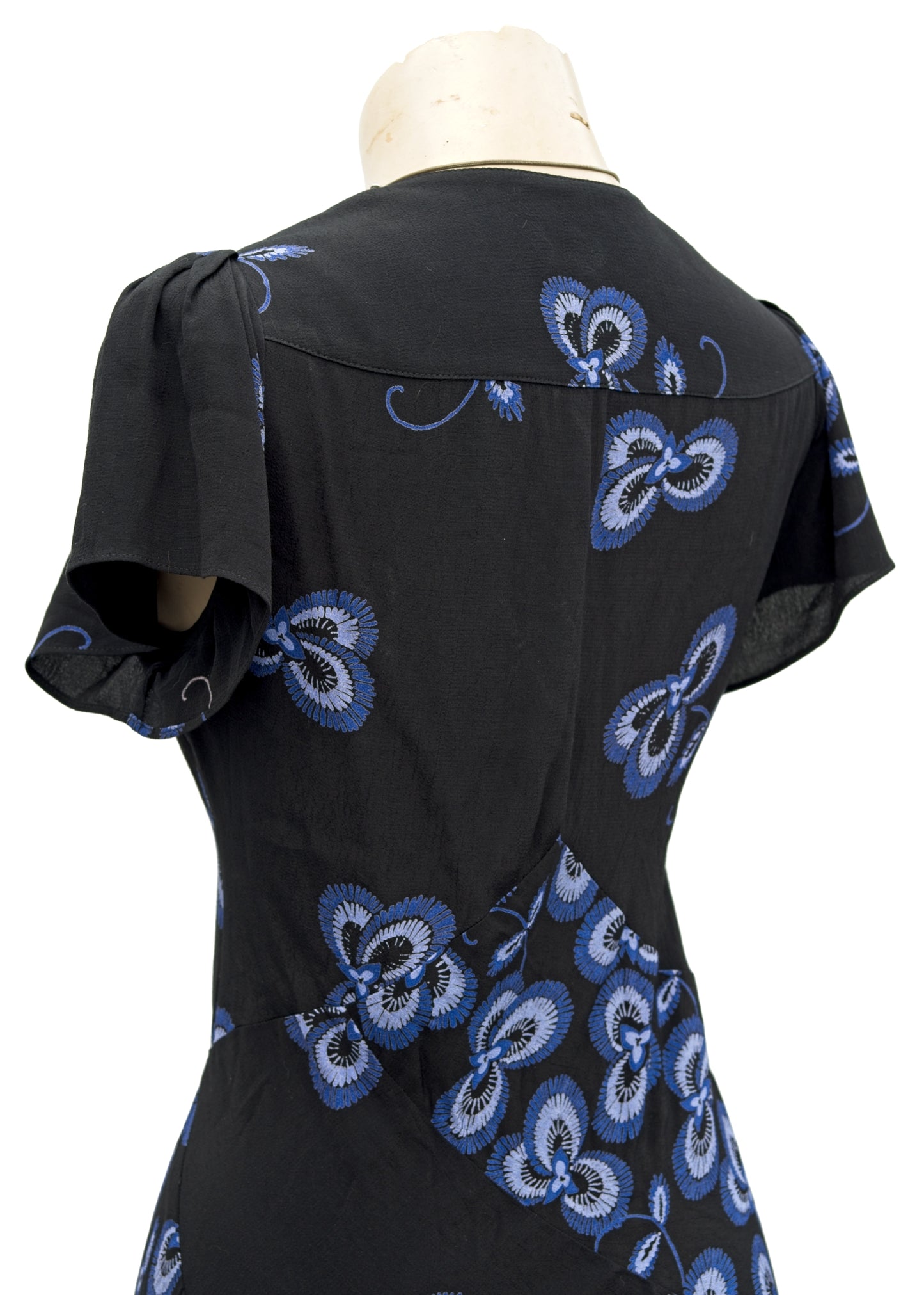 Y2K Ossie Clark Blue and Black Bias Cut Evening Dress • UK14