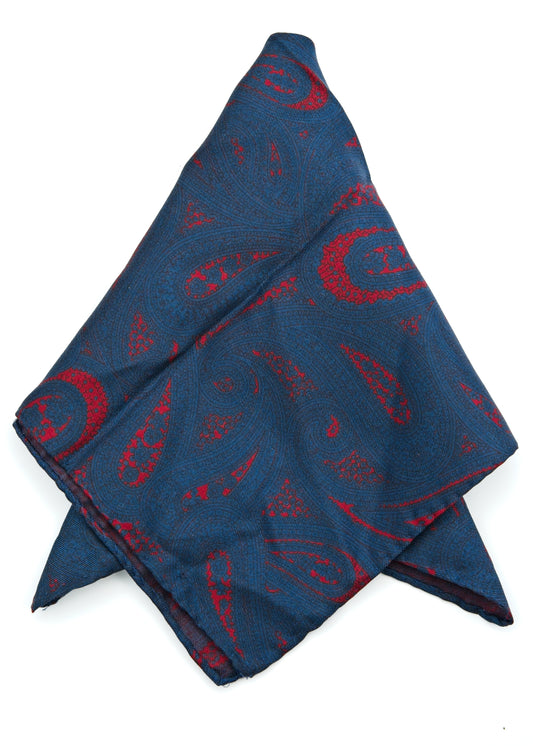 Blue & Burgundy Paisley Silk Pocket Square • Macallan Whiskey