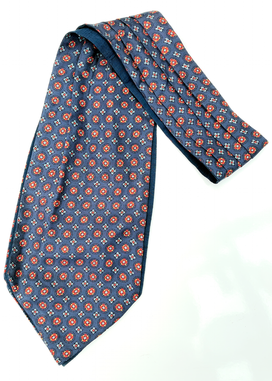 men's Vintage 50s Blue and red patterned Silk & Cotton Cravat