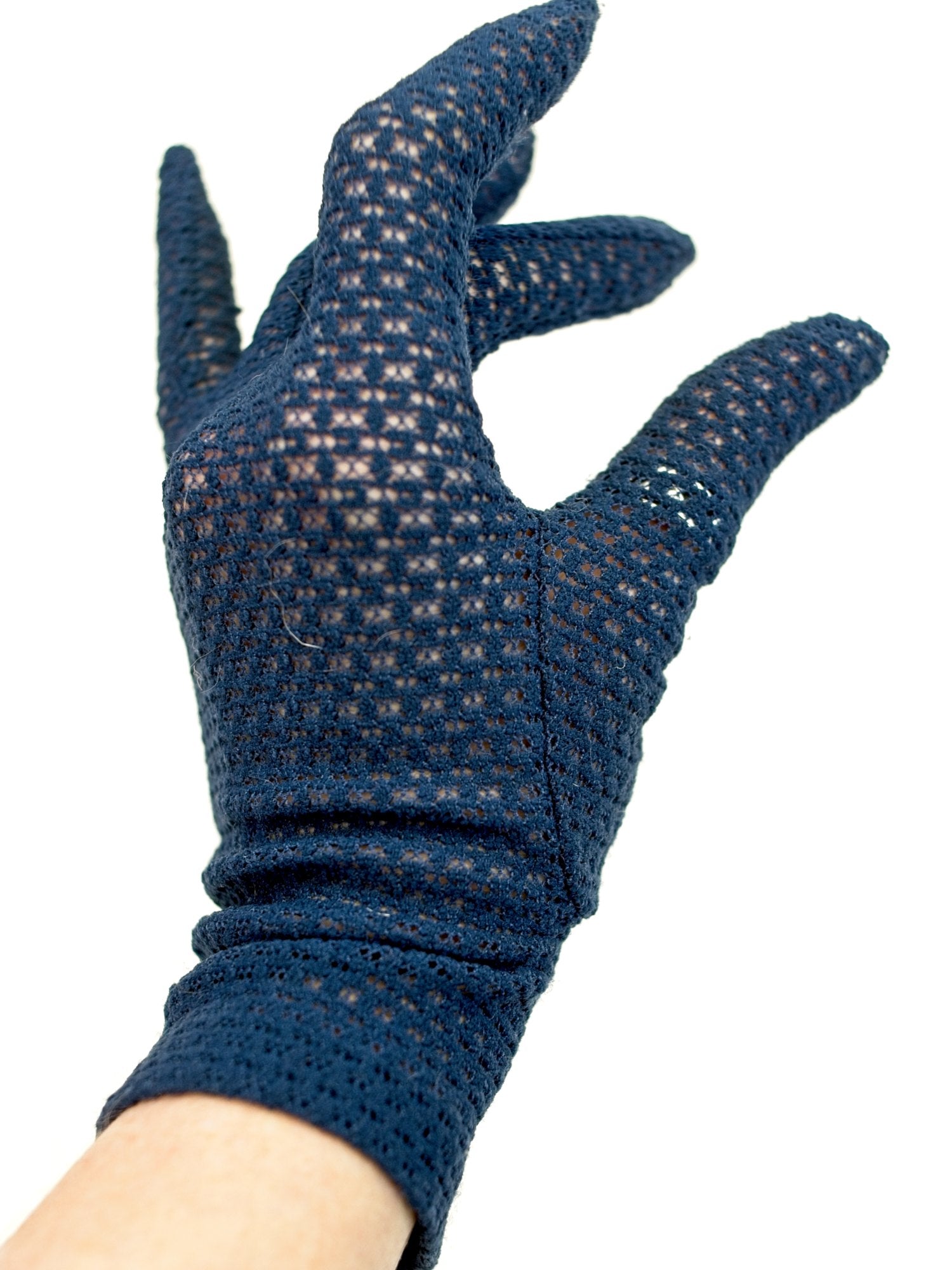 vintage blue stretch fishnet day gloves