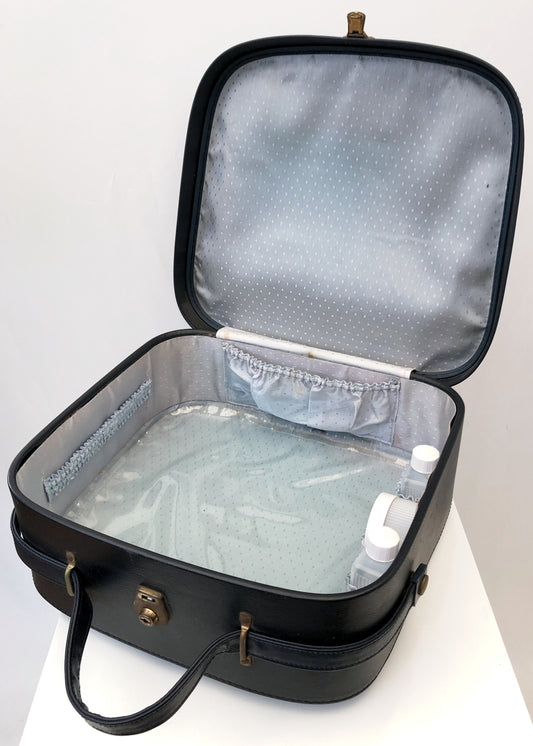 Vintage 60s Navy Blue Vinyl Vanity Case • Lotion Containers