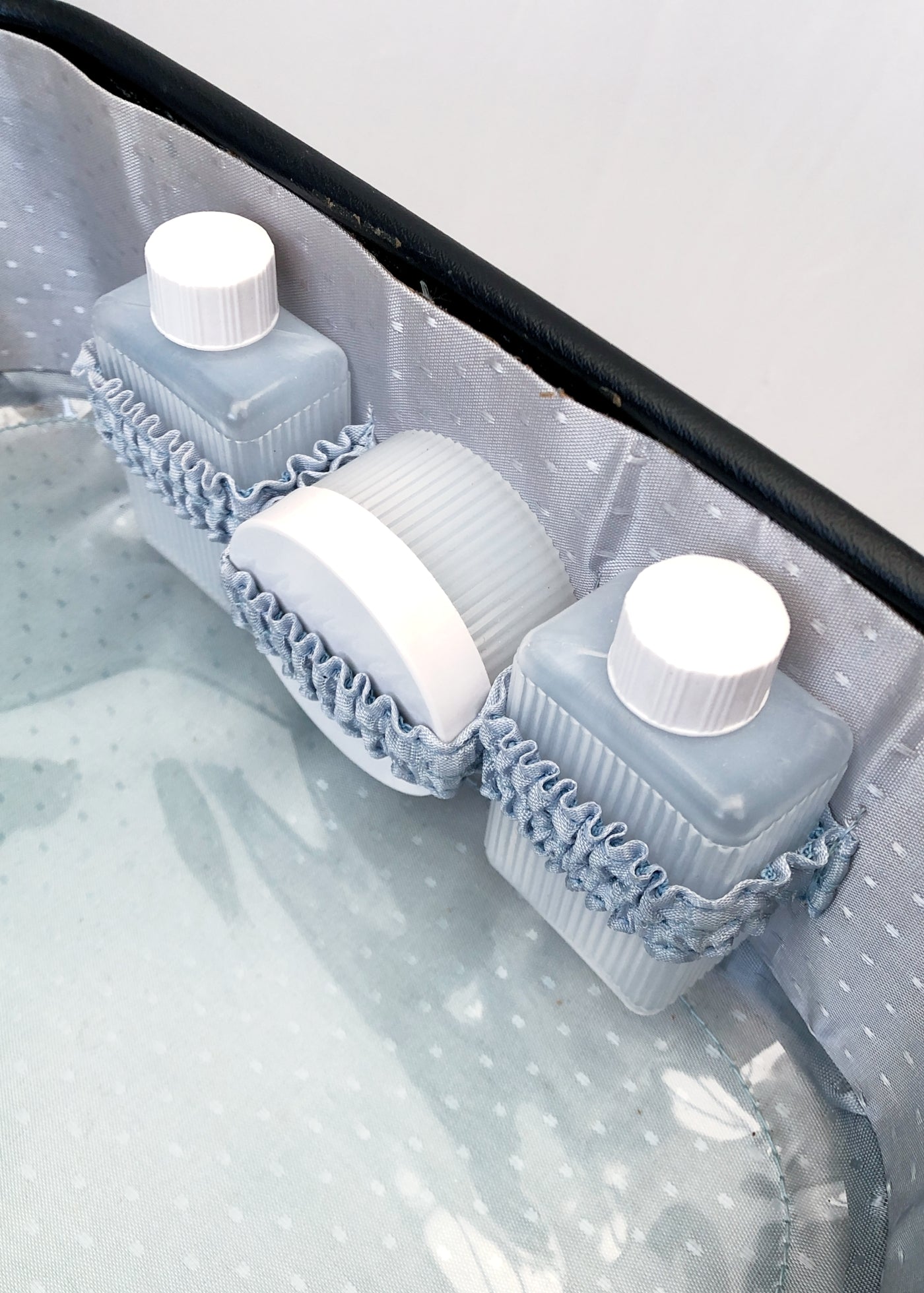 Vintage 60s Navy Blue Vinyl Vanity Case • Lotion Containers