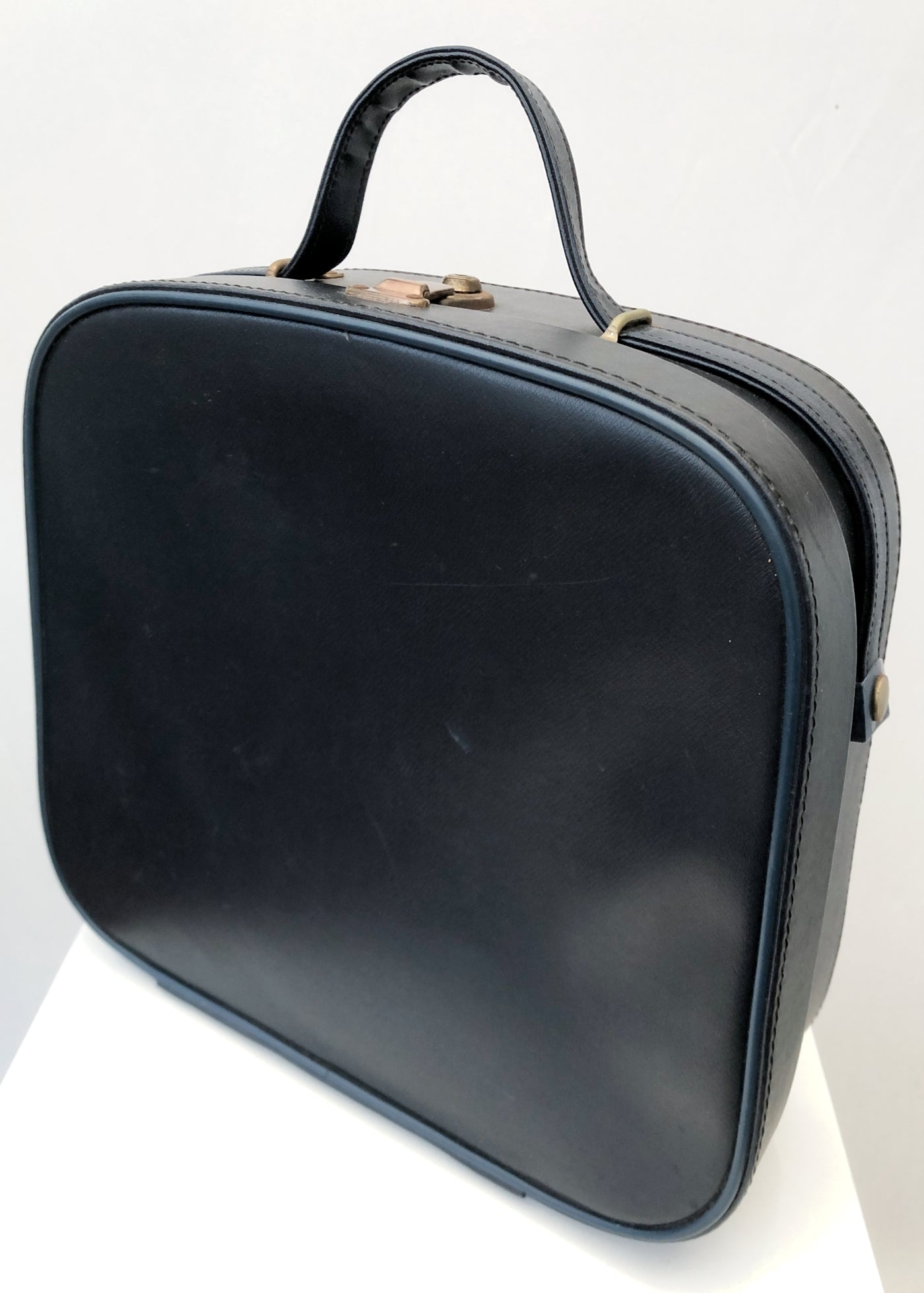 Vintage 60s Navy Blue Vinyl Vanity Case • Lotion Containers