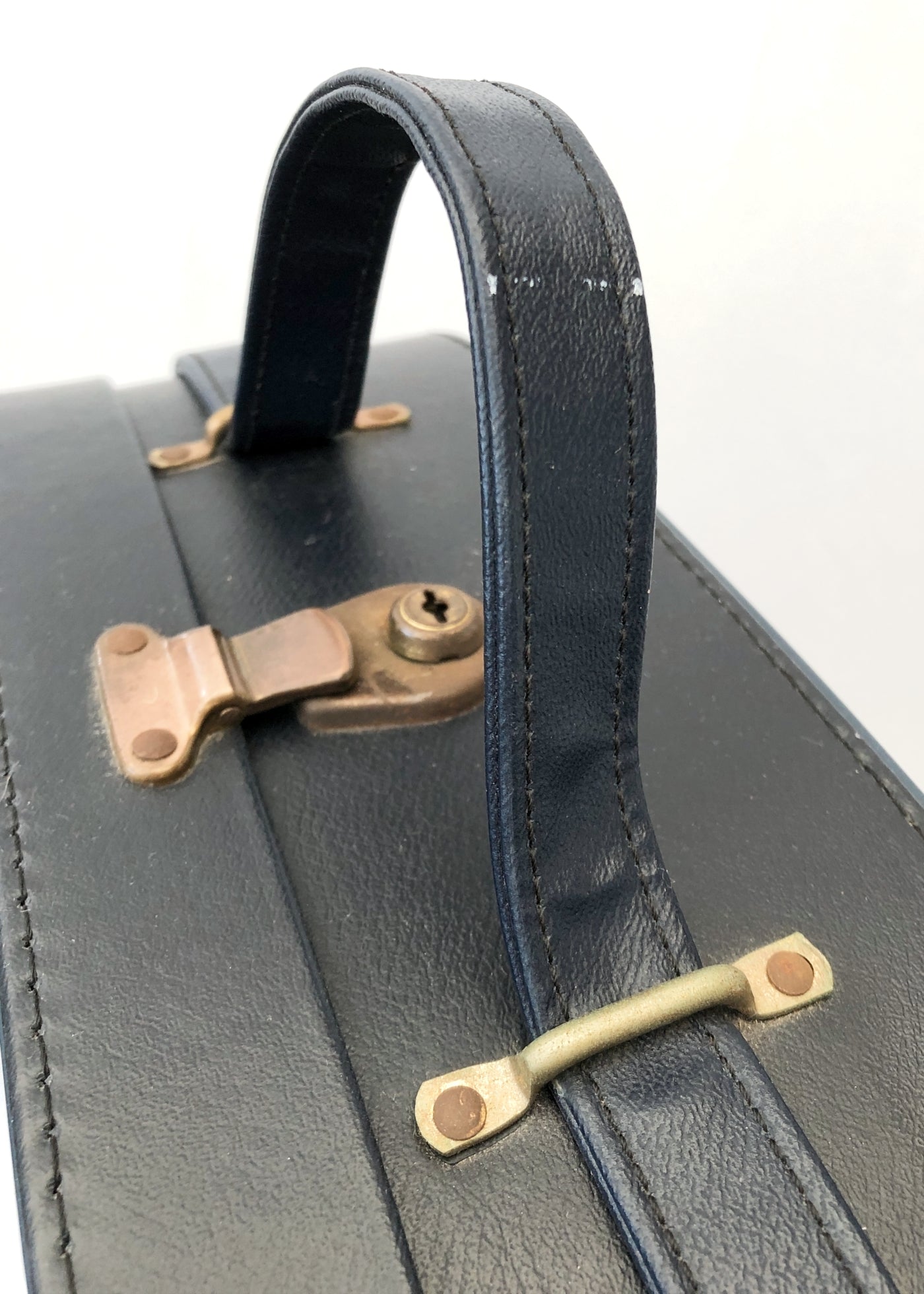 Vintage 60s Navy Blue Vinyl Vanity Case • Lotion Containers