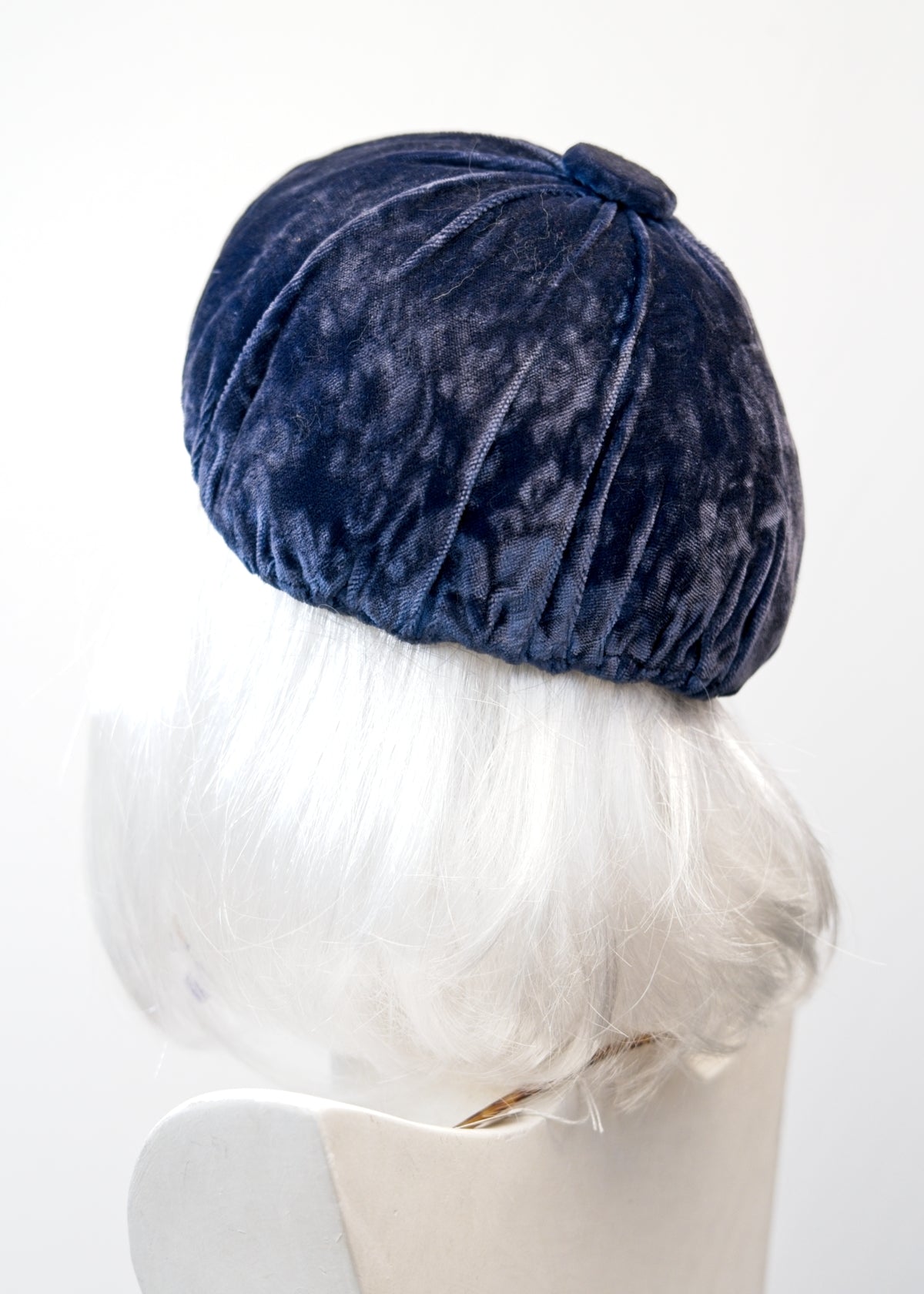 Vintage 50s Blue Patterned Velvet Juliet Cap Hat