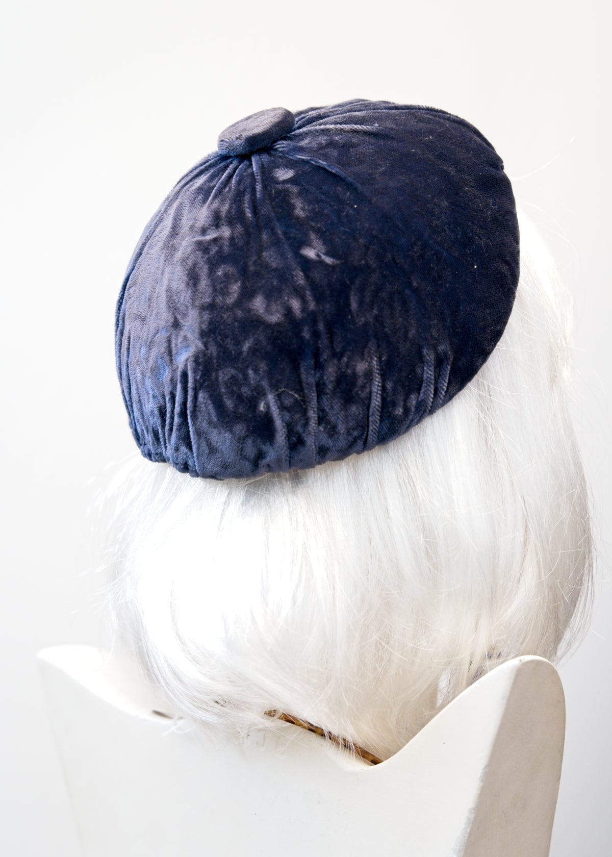 Vintage 50s Blue Patterned Velvet Juliet Cap Hat