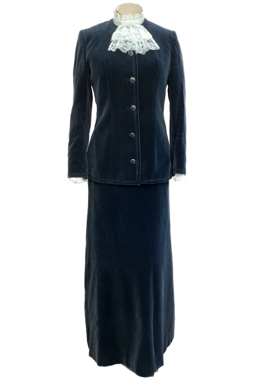 1960s Vintage Blue Velvet Maxi Skirt Suit • Strelitz