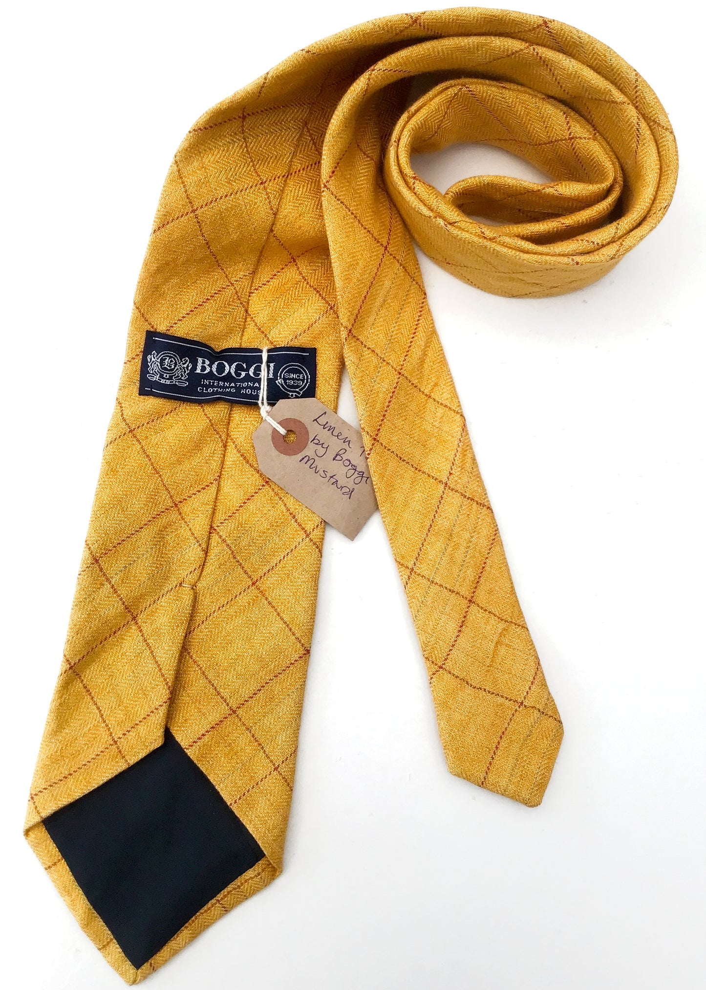 Yellow Plaid Linen Neck Tie • Boggi