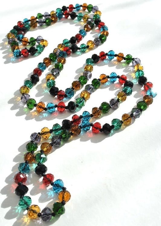Colourful Bohemian Czech Glass Bead Flapper Necklace