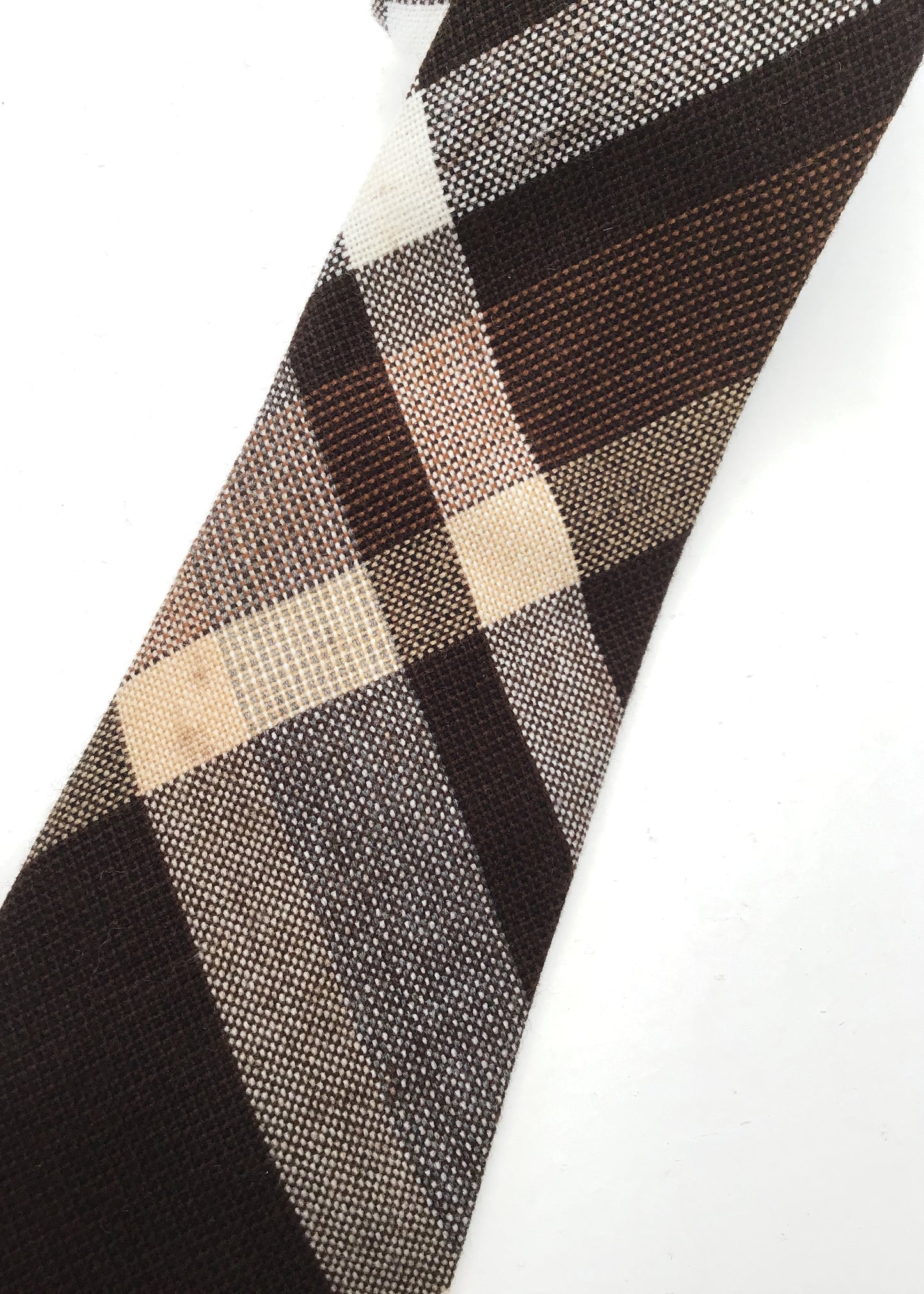 Vintage 70s Brown Plaid Tweed Neck Tie