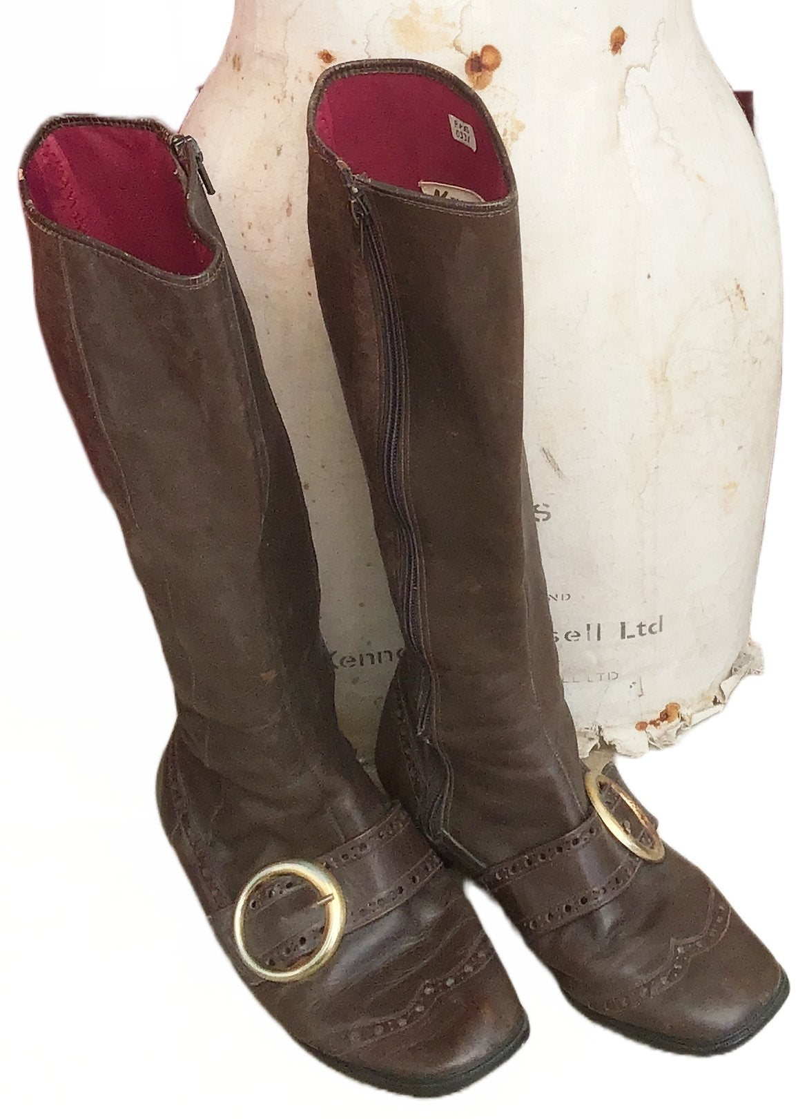 1960s Vintage Mod GoGo Brown Knee High Brogue Boots