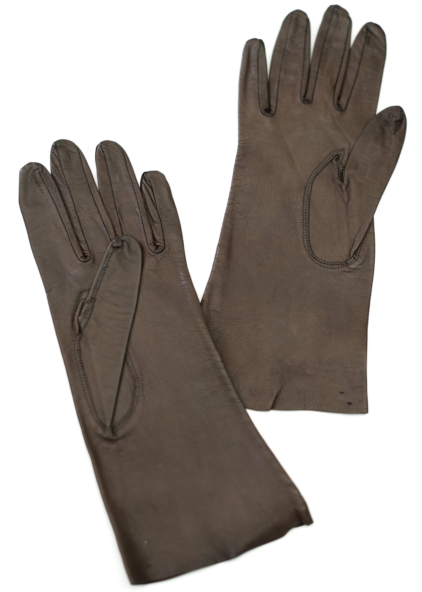 Brown Leather Gauntlet Gloves • Size 7