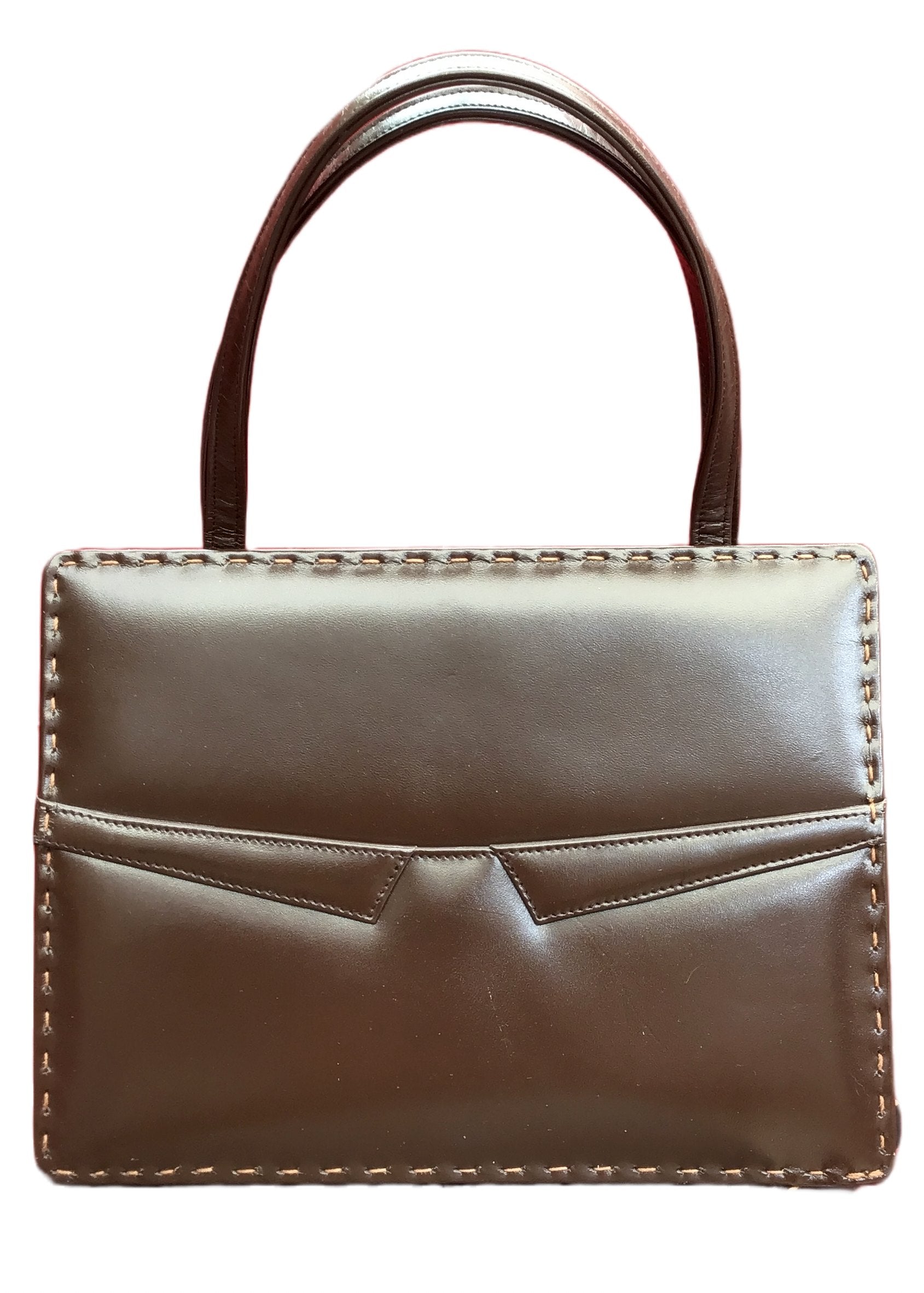 brown leather top handle vintage bag by widegate