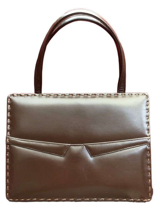 brown leather top handle vintage bag by widegate