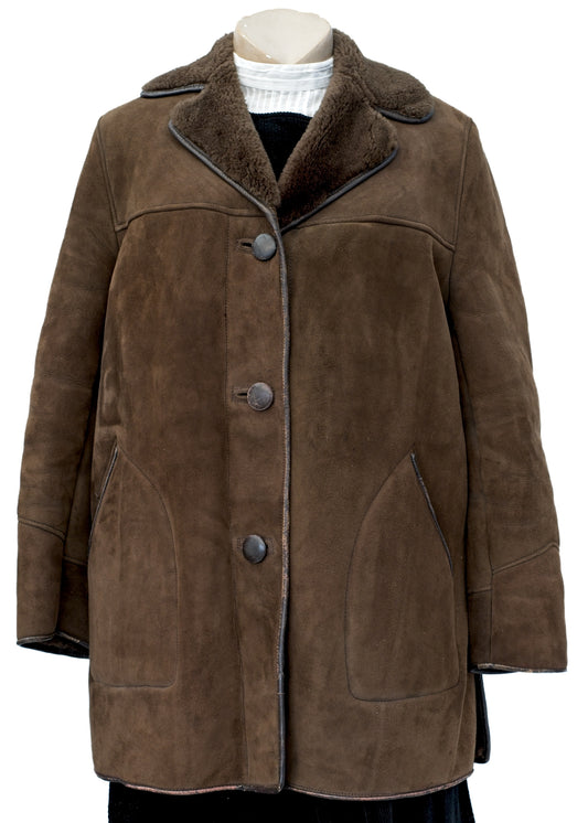 Vintage 60s Brown Suede Sheepskin Coat • Super Soft