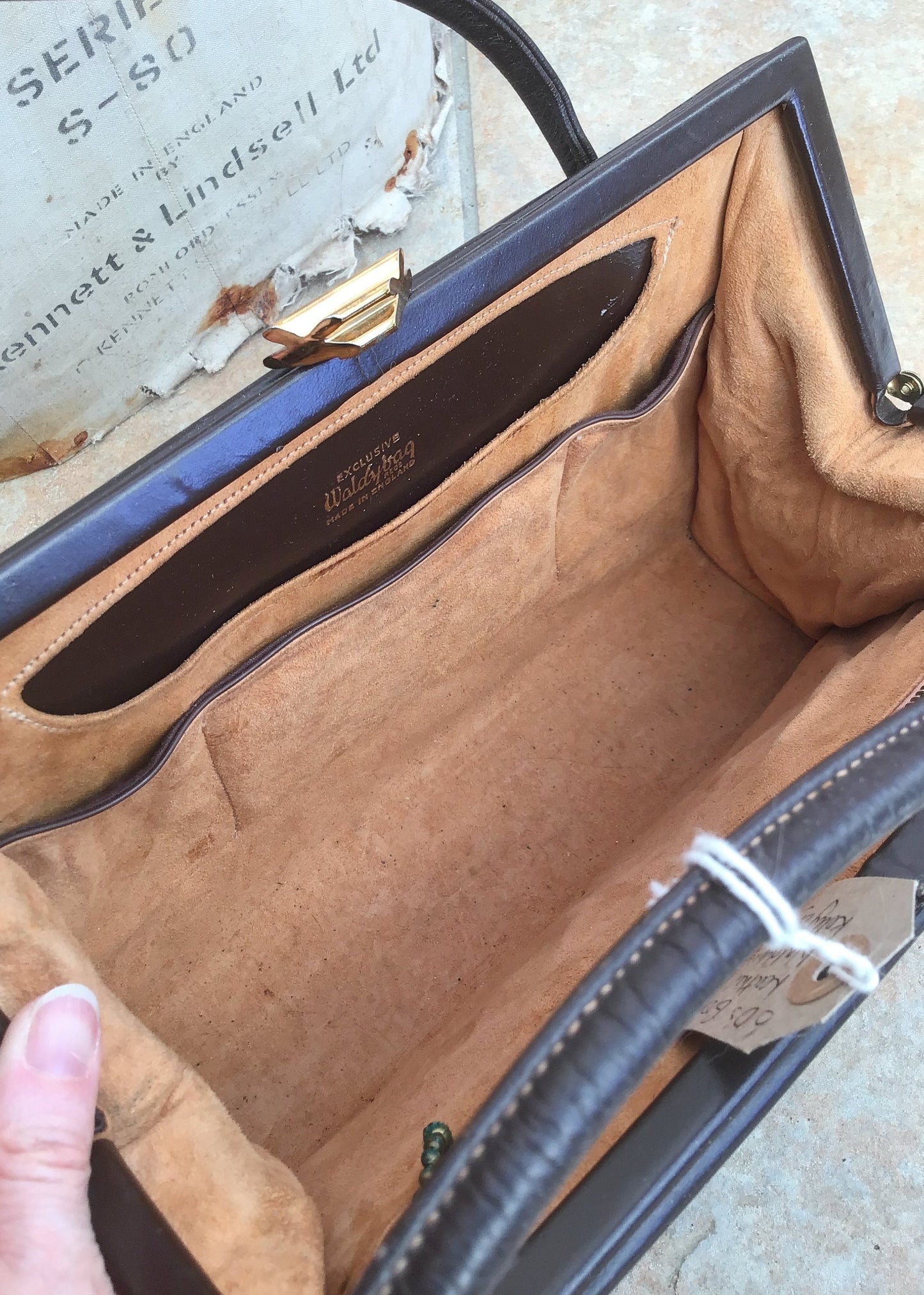 Vintage 1960s Brown Leather Waldybag Handbag • Top Handle Bag