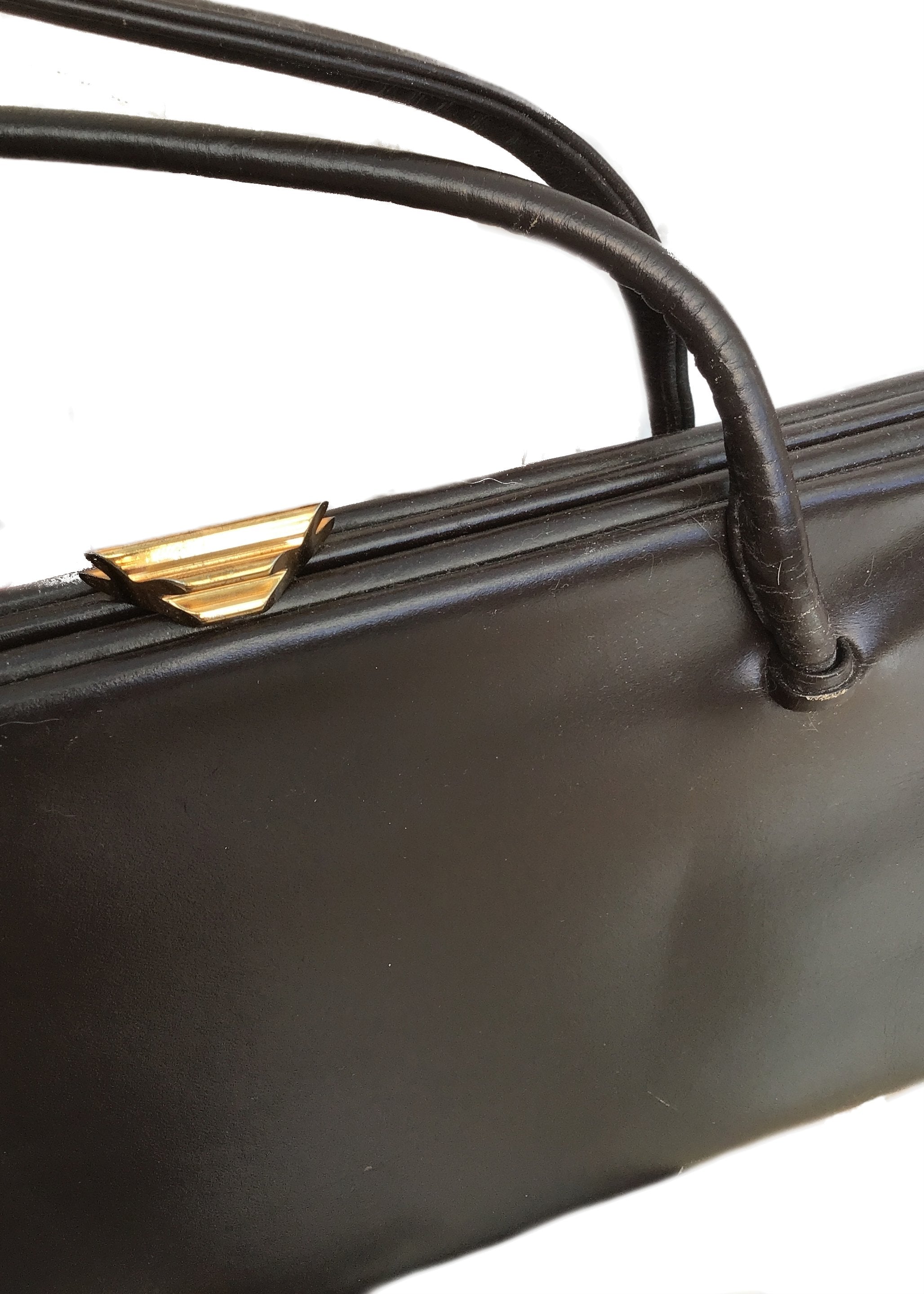 WALDYBAG. Vintage Top Handle Black Handbag. 50s. Classic style and shape. British Made. buy By Ready.Rose.Retro.