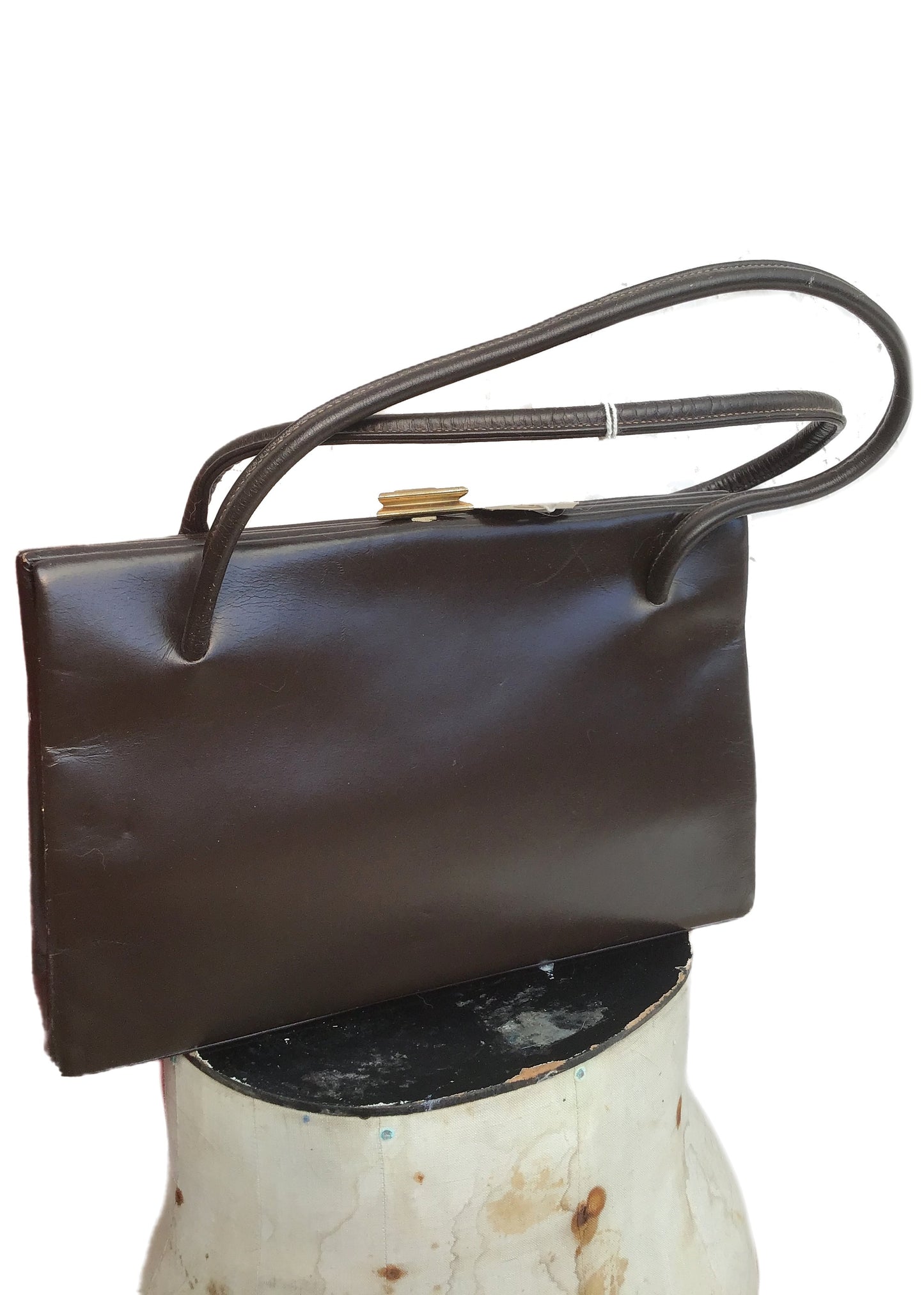 Vintage 1960s Brown Leather Waldybag Handbag • Top Handle Bag