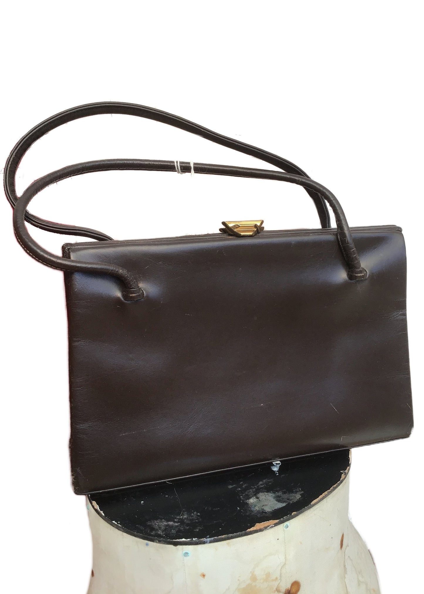 brown leather vintage waldybag top handle handbag of quality