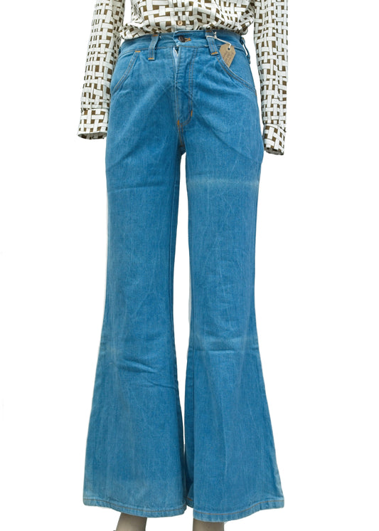 fantastic vintage 70s brushed denim bell bottom flared jeans to fit 30 waist, 32 leg