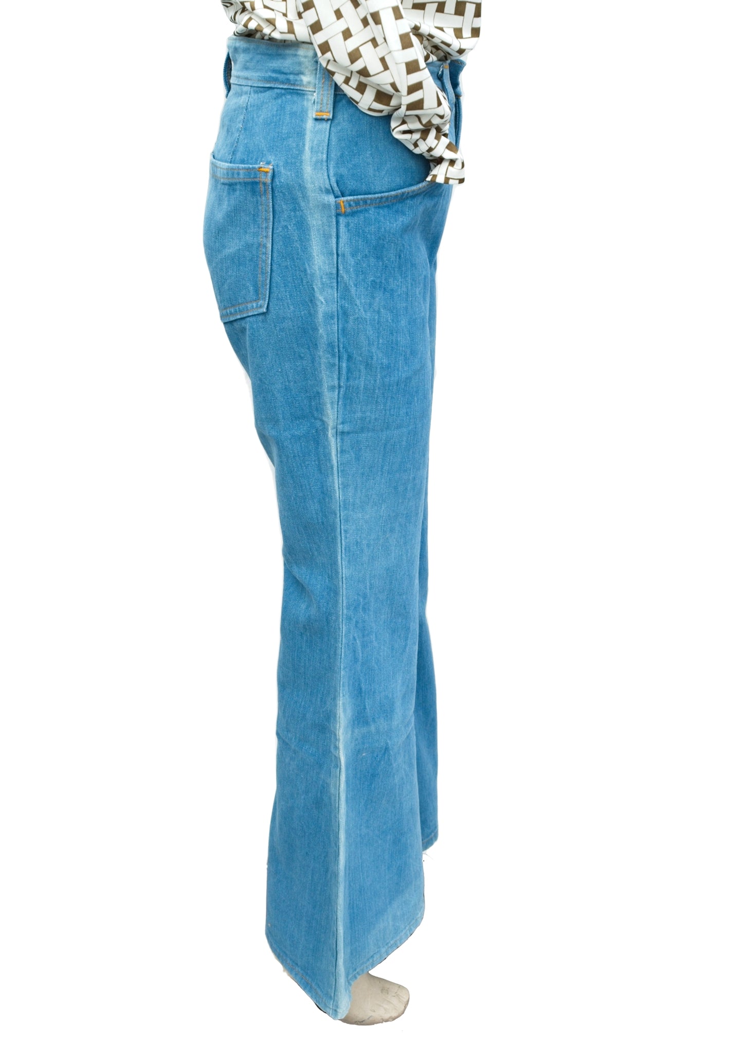 1970s Vintage Blue Brushed Denim Elephant Bell Bottom Flared Jeans