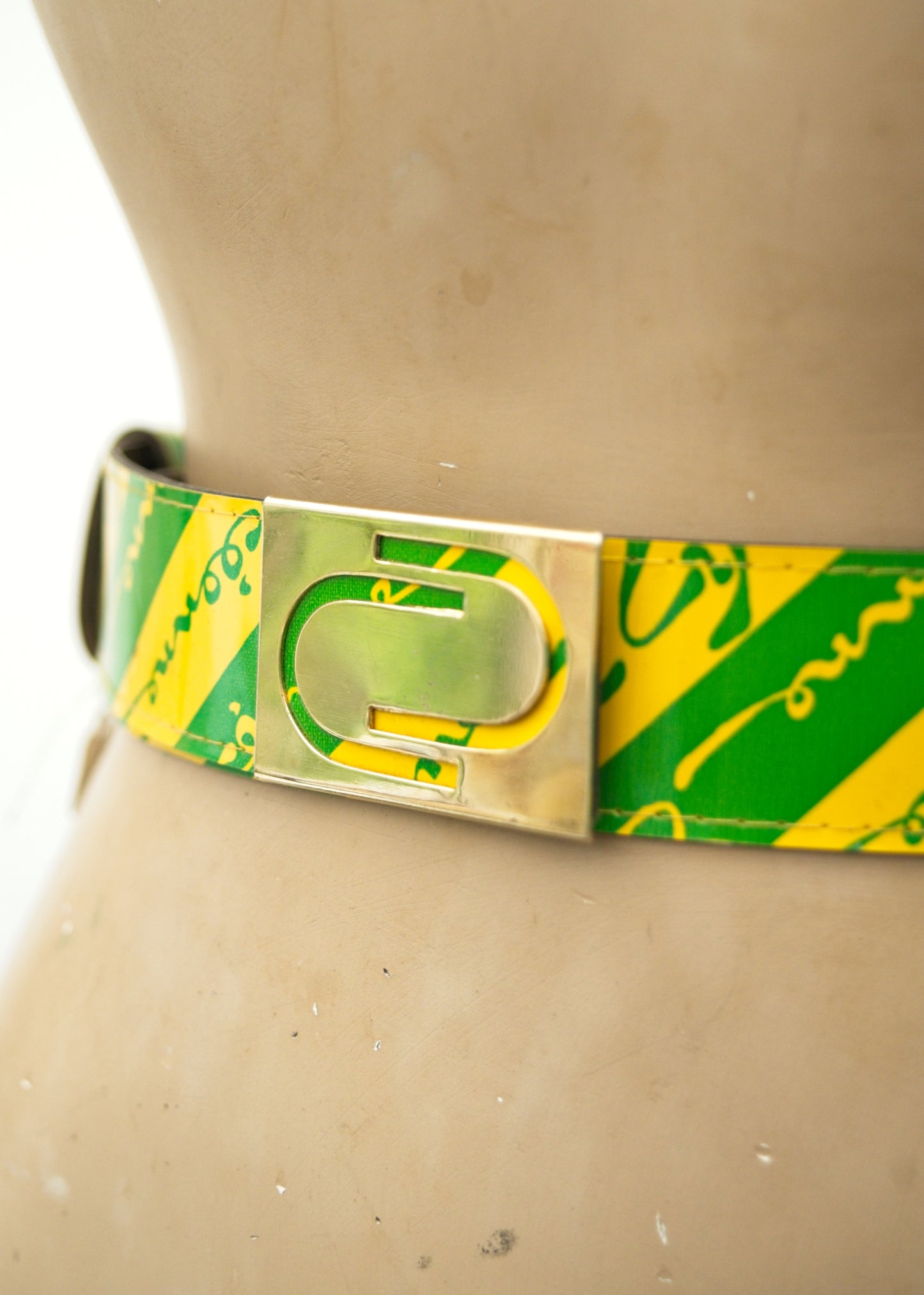 Green and Yellow Lycéennes Belt With Goldtone Metal Buckle • 34"