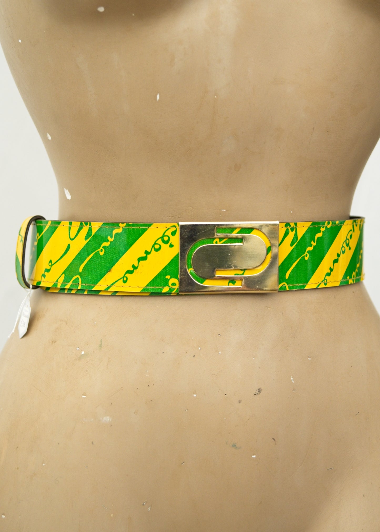 Green and Yellow Lycéennes Belt With Goldtone Metal Buckle • 34"