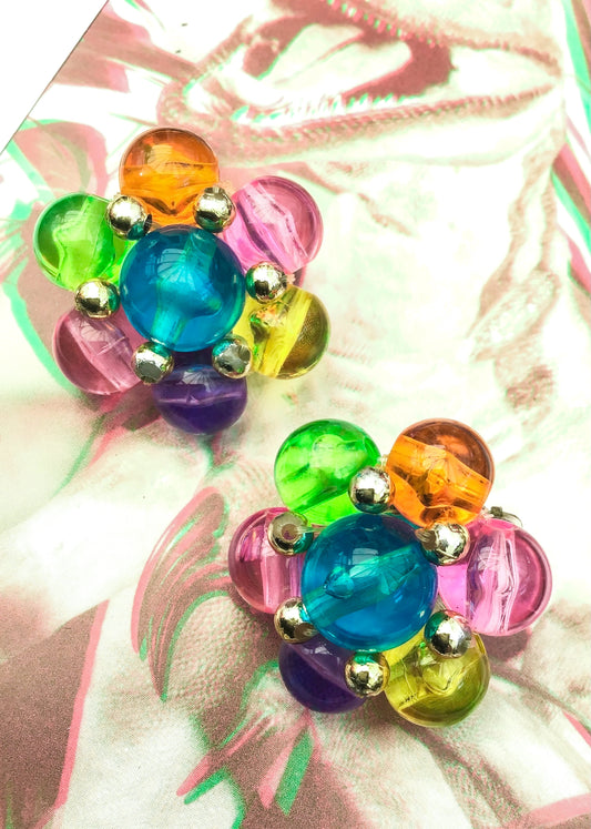 Fabulous Colourful Bead Cluster Clip On Earrings