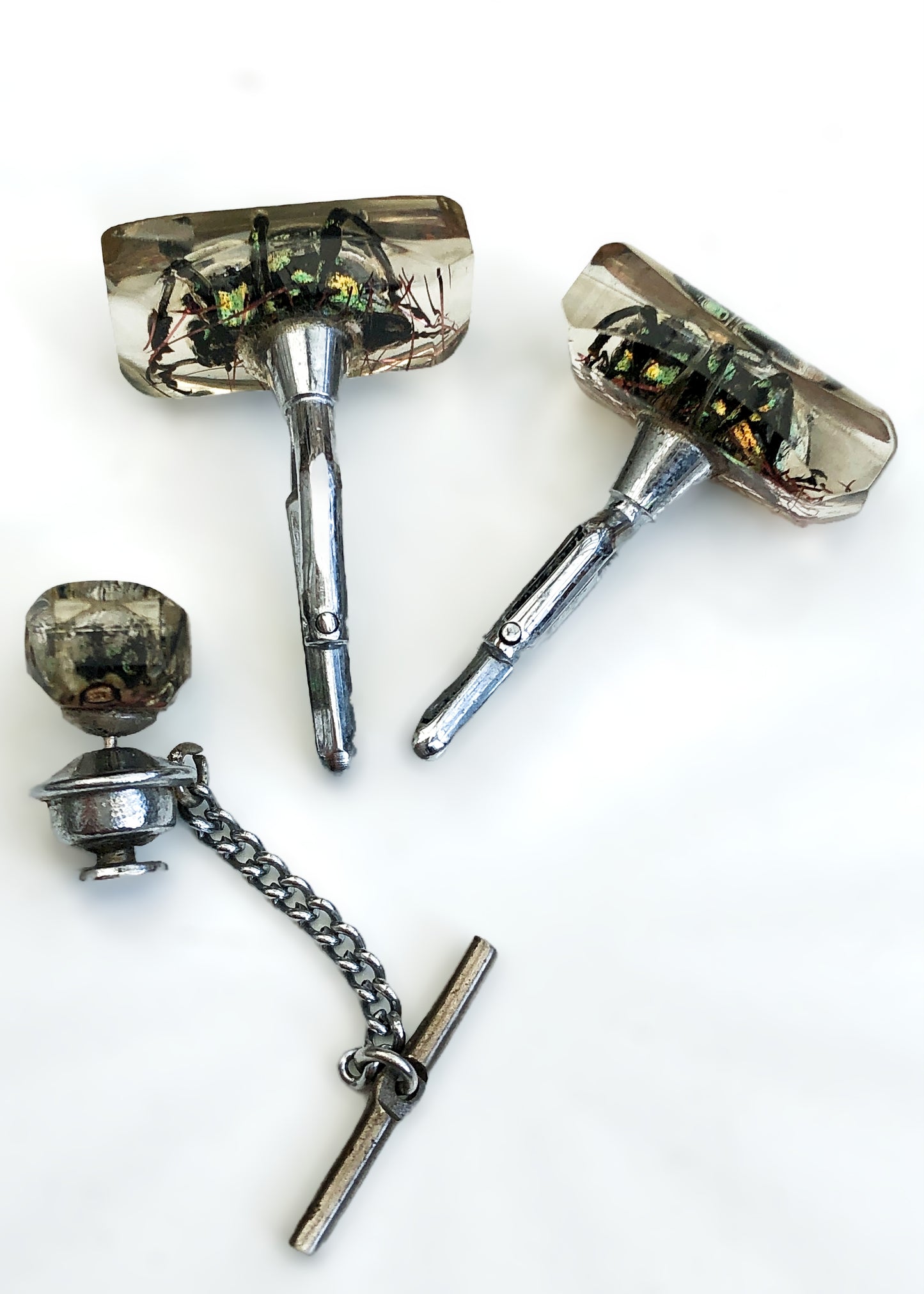Vintage Beetle Bugs Resin Cufflinks & Tie Pin • Creepy Crawly Cufflinks