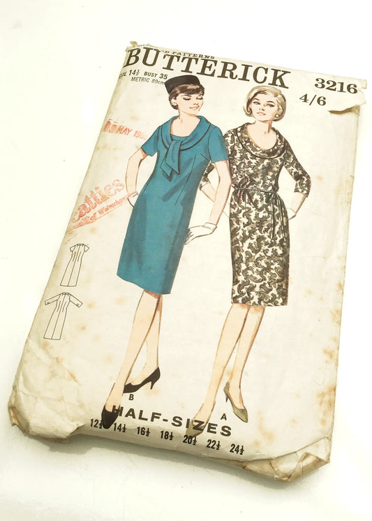 1960s Vintage Butterick #3216 Dressmaking Pattern • Semi Fitted Dress 35"