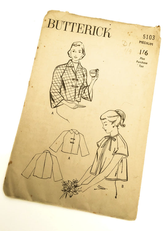 1940s Vintage Butterick #5103 Dressmaking Pattern • Box Bed Jacket 34"-36"