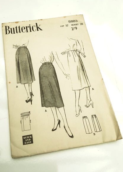 1950s Vintage Butterick #5883 Dressmaking Pattern • Tubular Skirt 28"