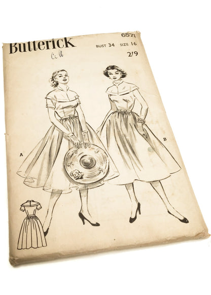 1950s Vintage Butterick #6571 Dressmaking Pattern • Yoked Casual Dress with Pockets