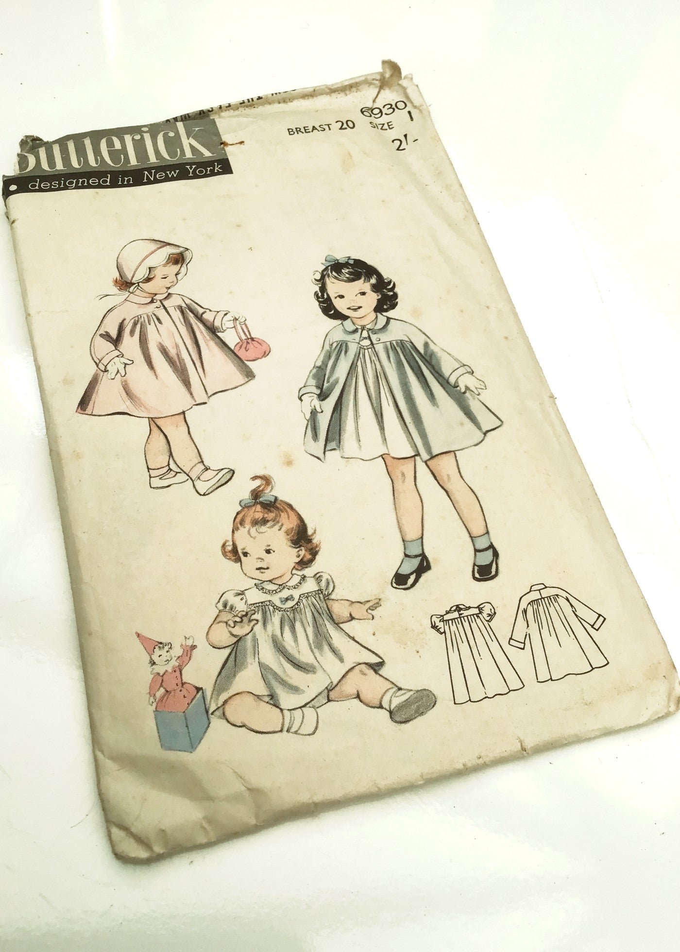 1950s Vintage Butterick #6930 Dressmaking Pattern • Toddler Dress & Coat