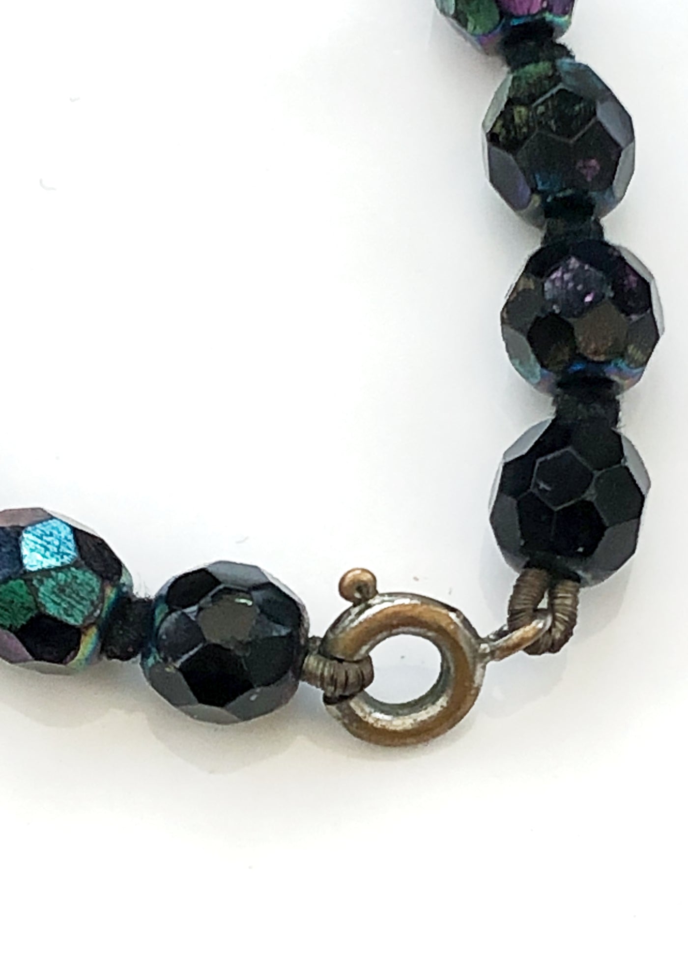 Vintage Black Iridescent Faceted Glass Bead Flapper Necklace • Knotted