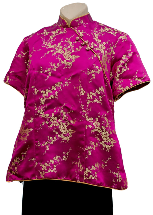 fuscia pink and gold chinese chongsam blouse, short sleeves to fit 40 bust