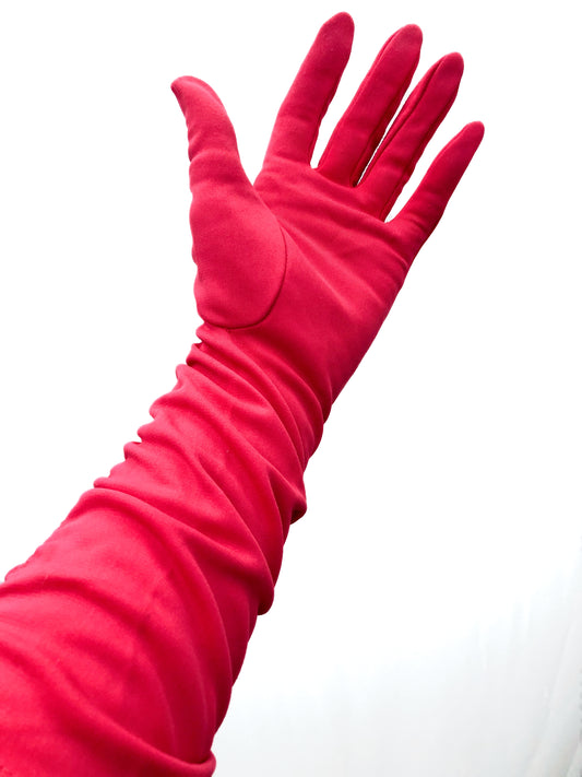 1950s Vintage Cerise Ruched Cocktail Gloves • Size 7