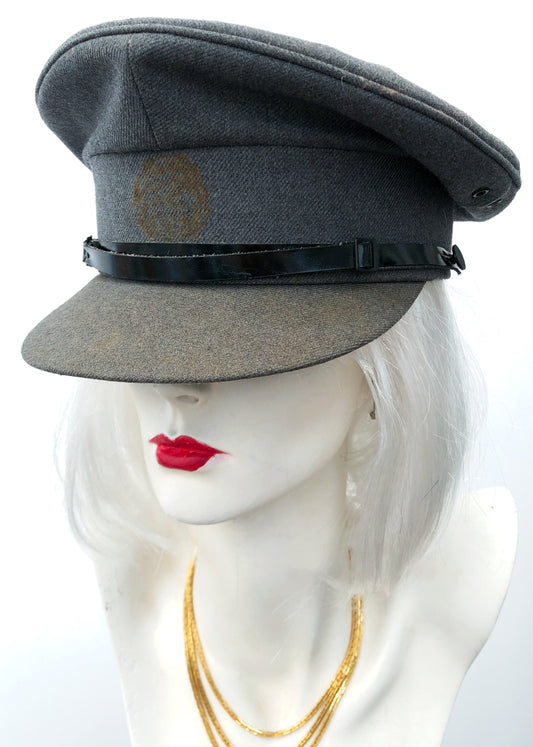 Vintage Grey Chauffers Peaked Cap Hat