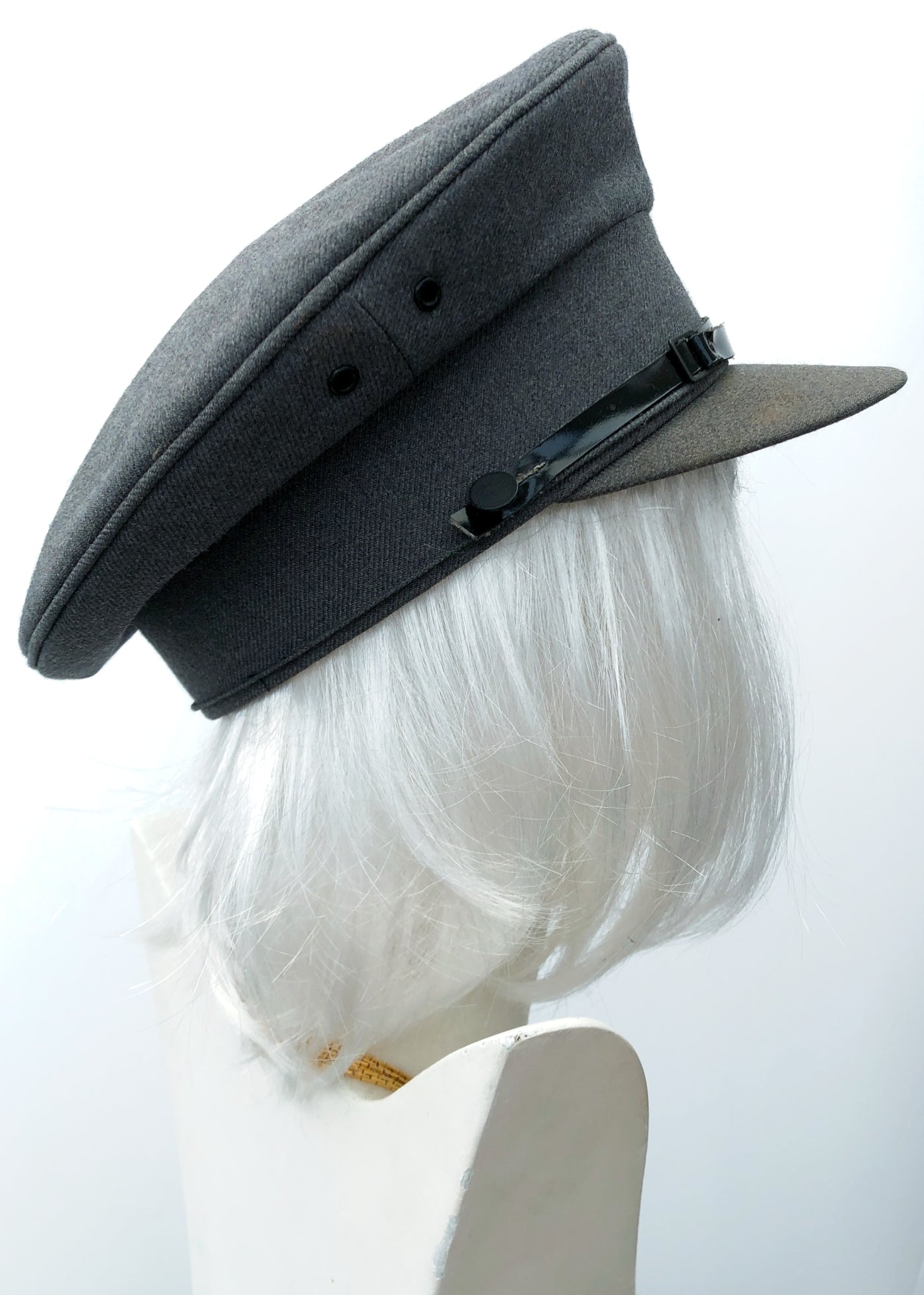 Vintage Grey Chauffers Peaked Cap Hat