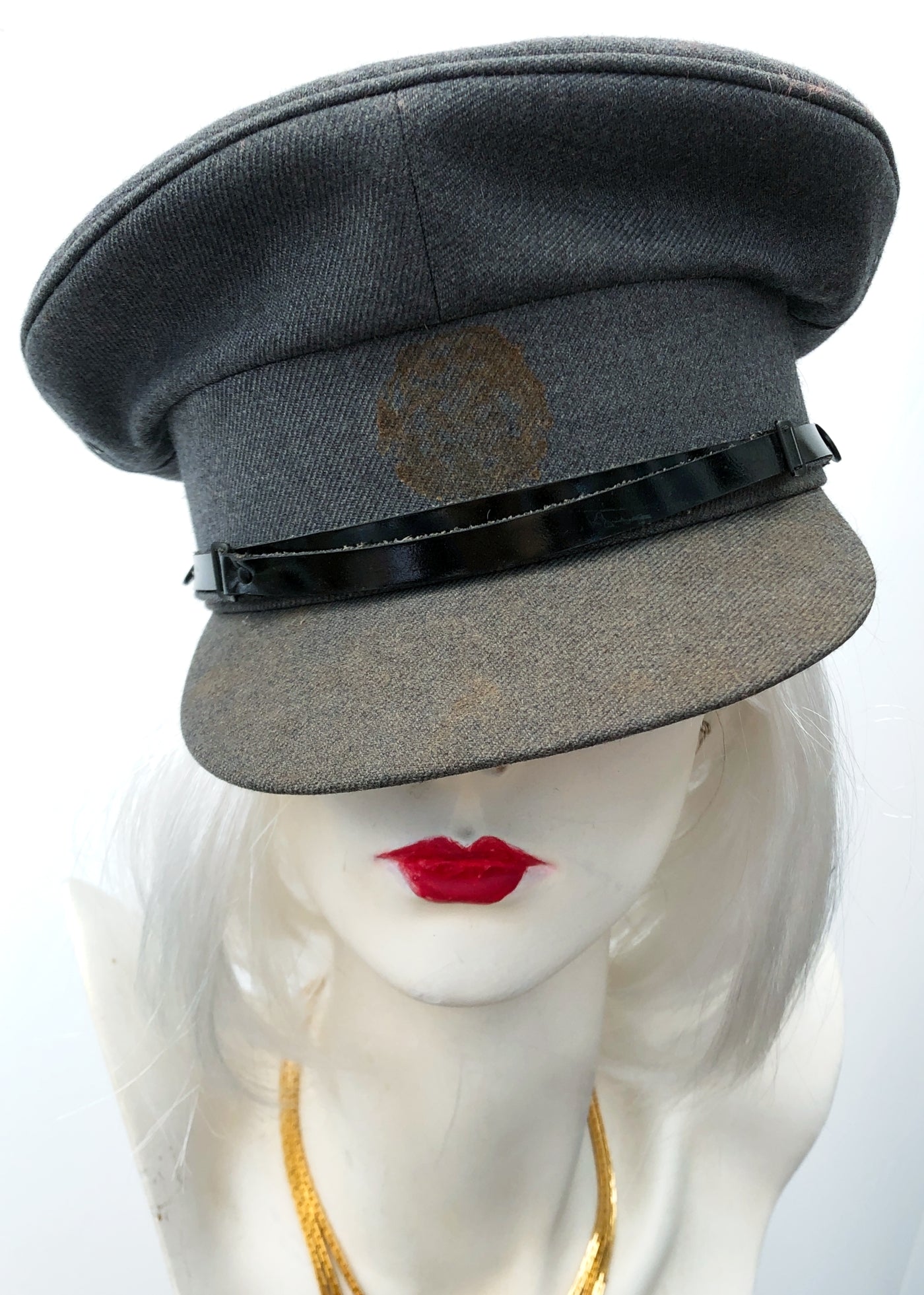 Vintage Grey Chauffers Peaked Cap Hat