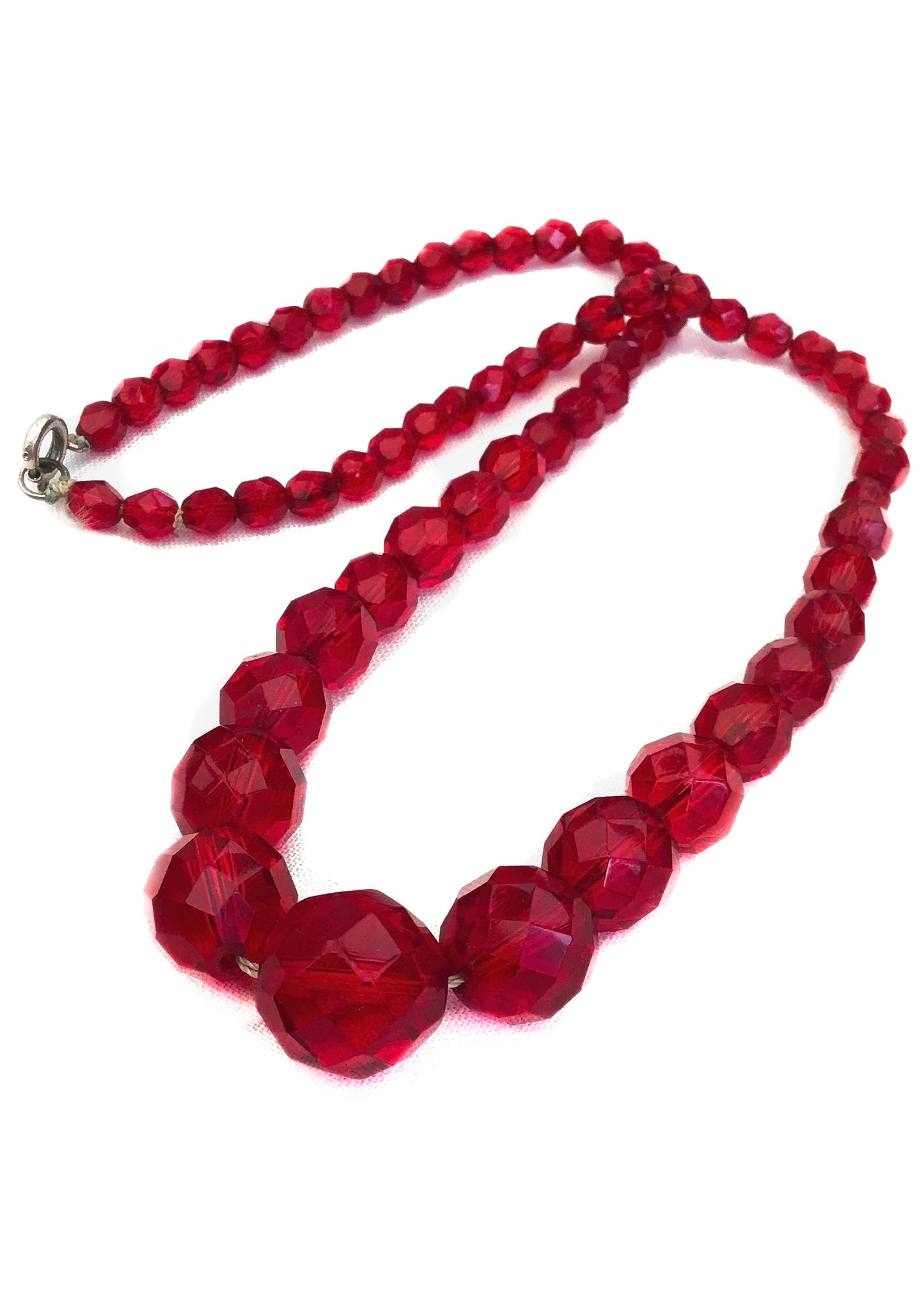 Vintage Ruby Red Faceted Czech Glass Bead Necklace