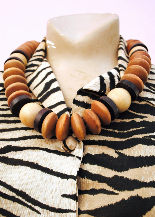 vintage chunky wood beaded choker necklace, make a statement with this bold piece of jewellery m